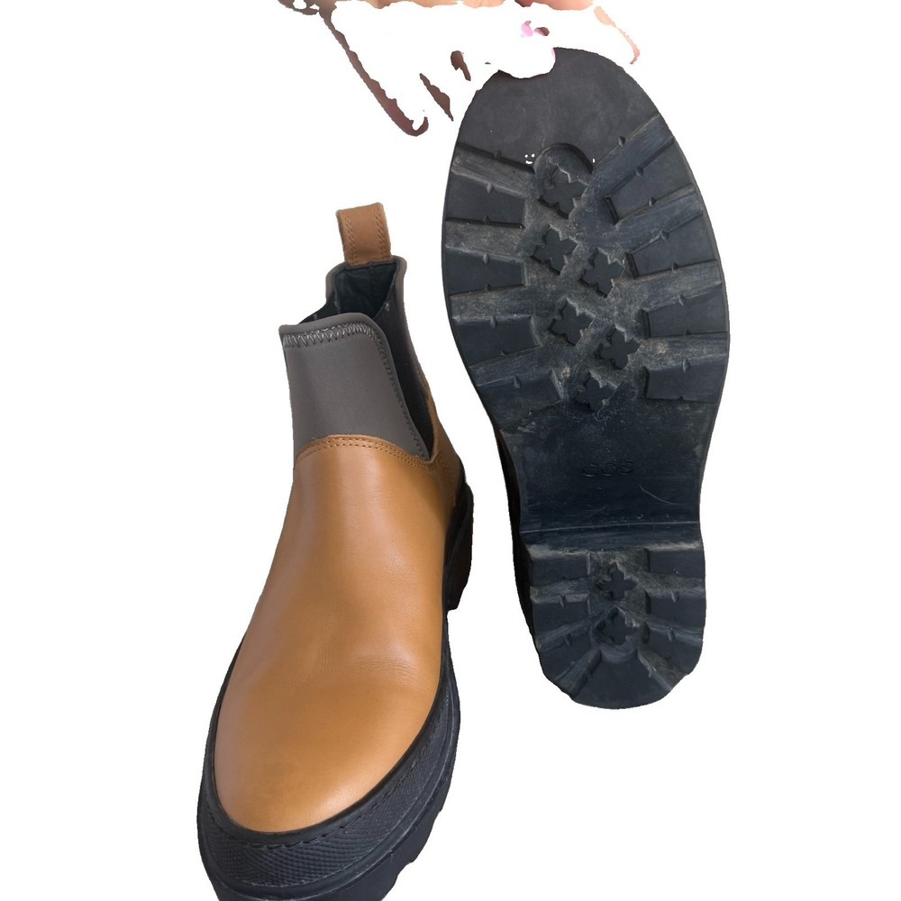 COS US 7 Chunky Sole Leather Ankle Chelsea Boots Brown Colorblock 07774610 - Picture 6 of 6